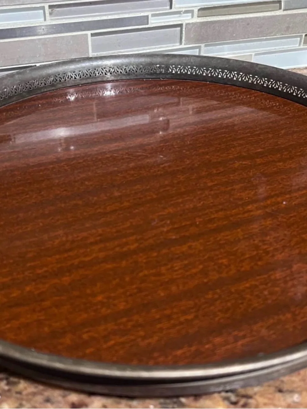 Classic Wooden and Metal Serving Tray - Brown
